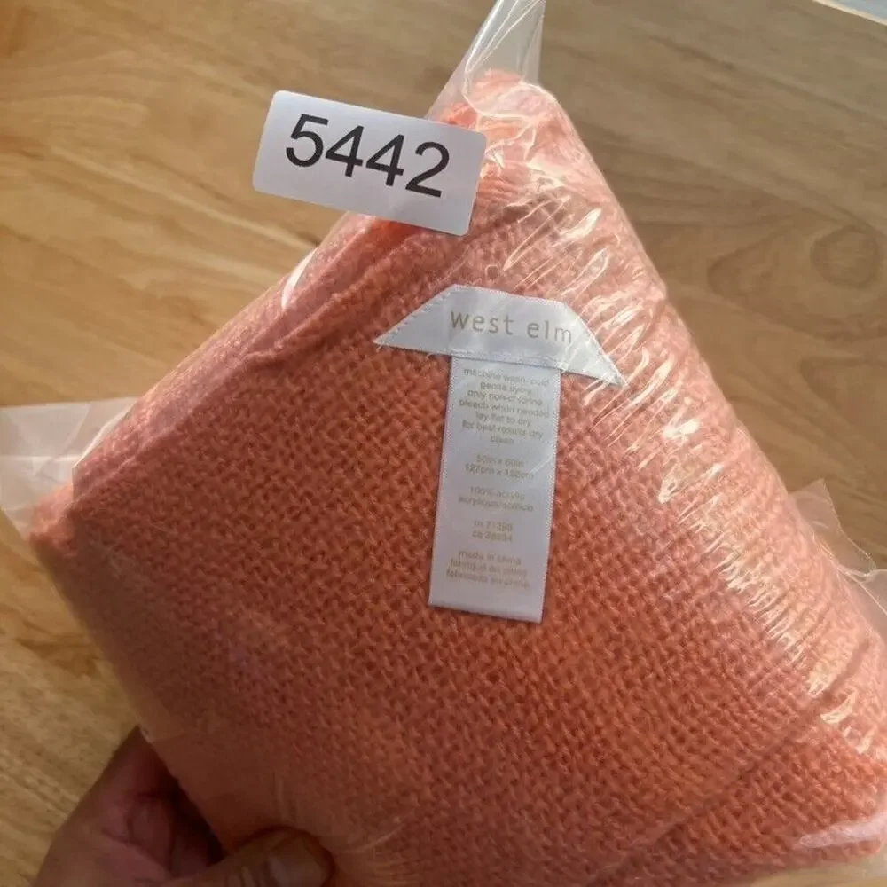 West Elm Throw Blanket Fringe Edge 50in x 60in Peach Color